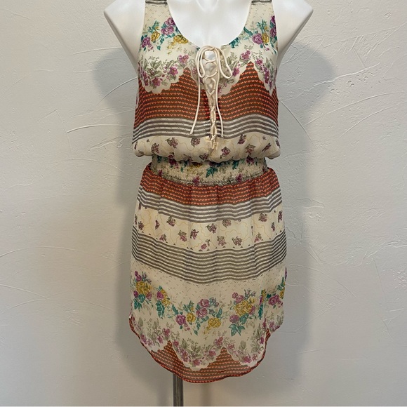 FREE PEOPLE FALLING FOR GEORGETTE BOHEMIAN CHIFFON FLORAL MINI DRESS - Picture 5 of 16